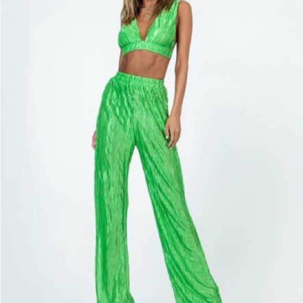 Princess Polly Lime Green Silk Two Piece Pant Set